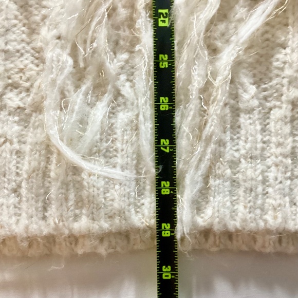 Anthropologie Ivory Fringe V-Neck Sweater Small Textured Pullover - Picture 10 of 12